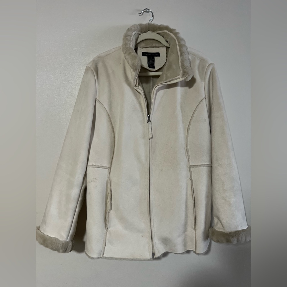 New York & Company White Faux Suede Coat XL Size